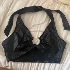 SHEIN black crop top faux leather